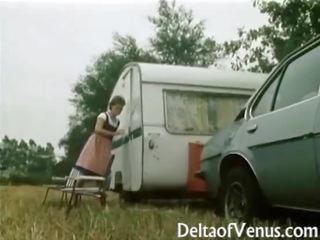 Retro German dirty video - Hairy Pussy Brunette Fucking In Camper